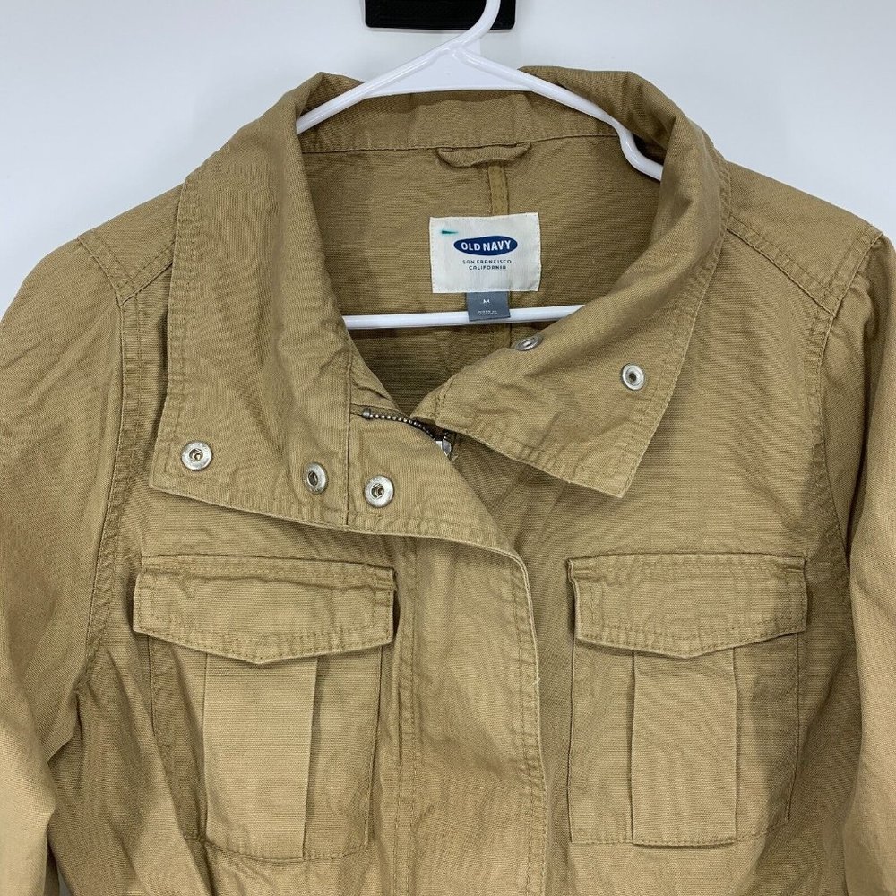 Old Navy Utility Jacket Khaki Tan Zip Button Front Pockets - Picture 2 of 12